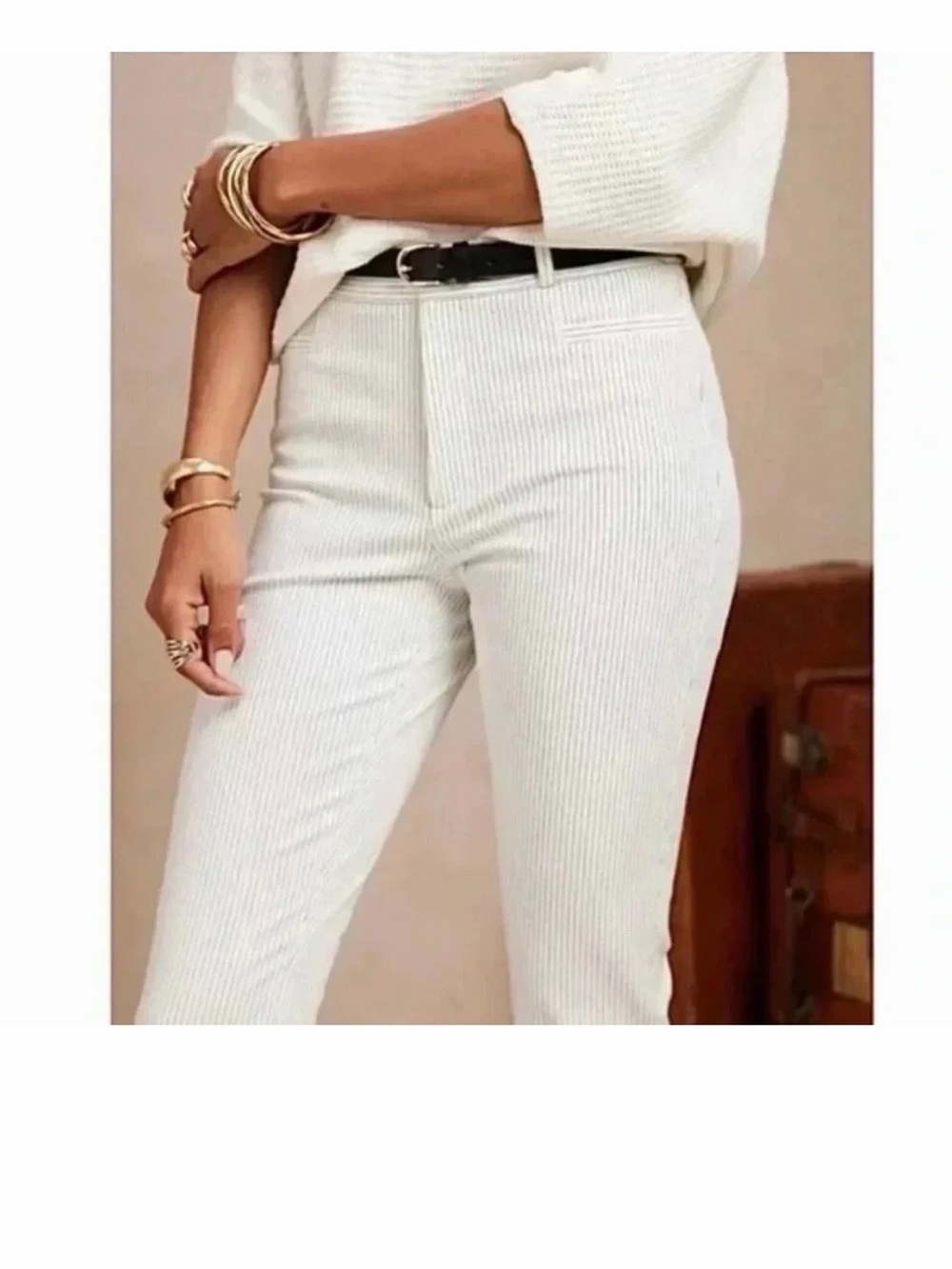 Banana Republic Cream Ribbed Ankle Pants
